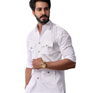 Comfy White Hunting Style Cotton Shirt - Premium Comfort Style | Jaipurio